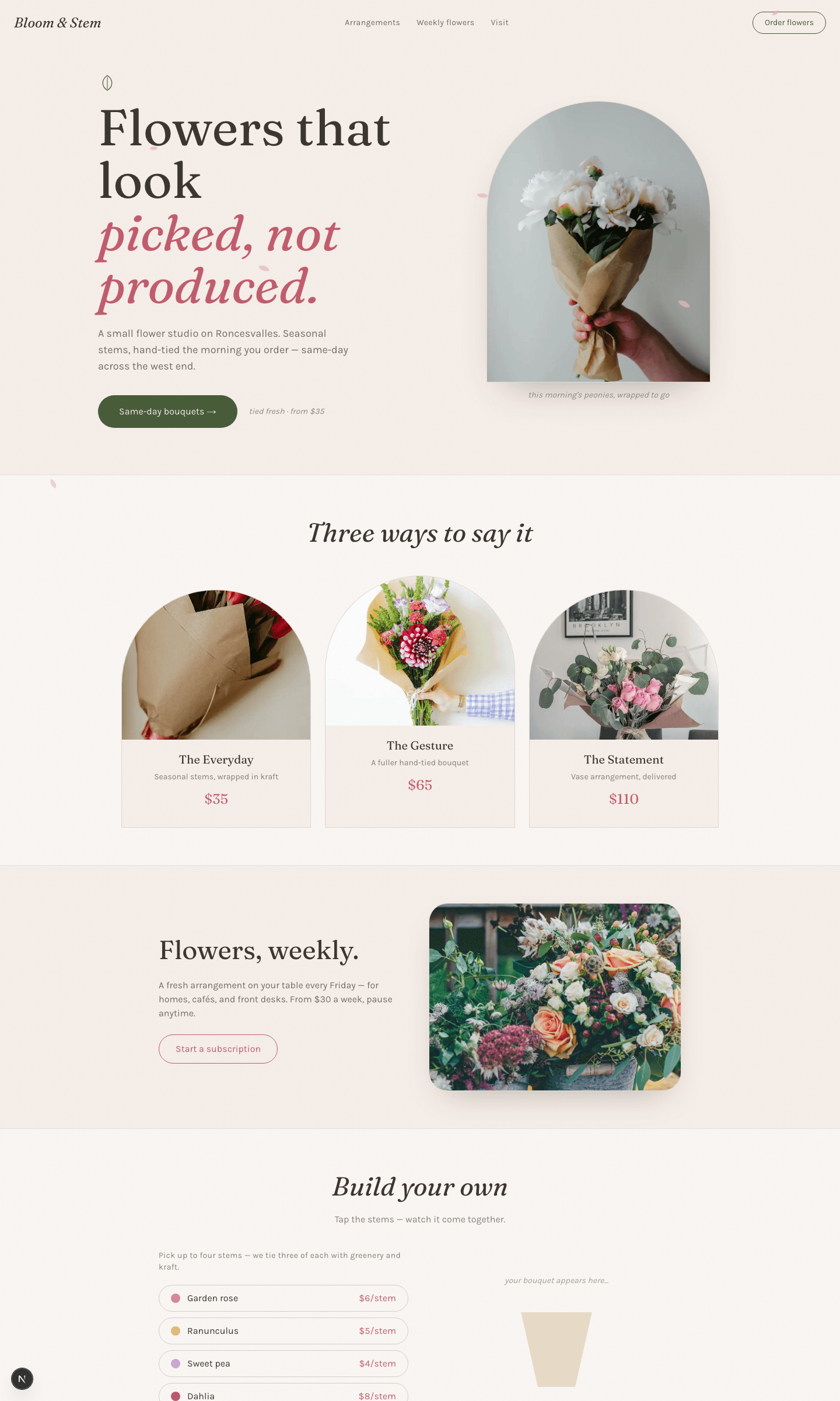 Bloom & Stem flower studio concept website