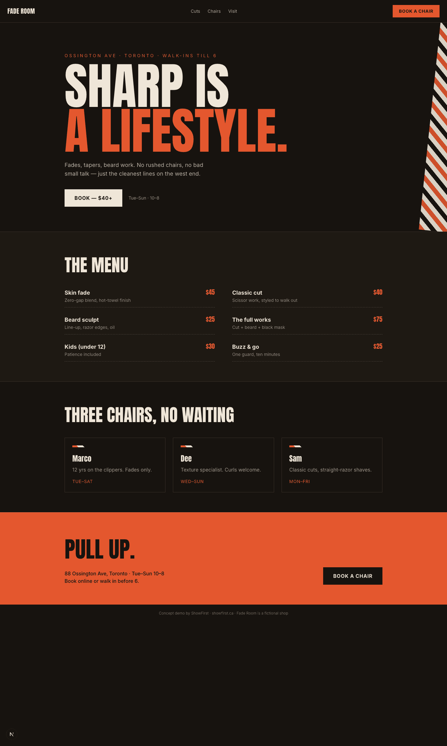 Fade Room barbershop concept website