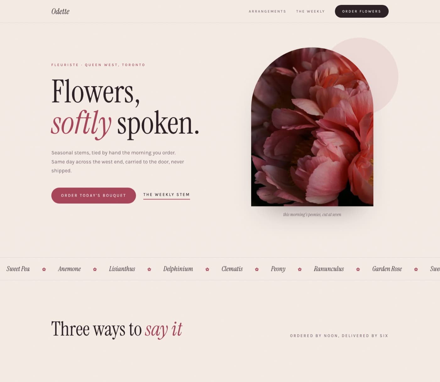 Odette flower studio concept website