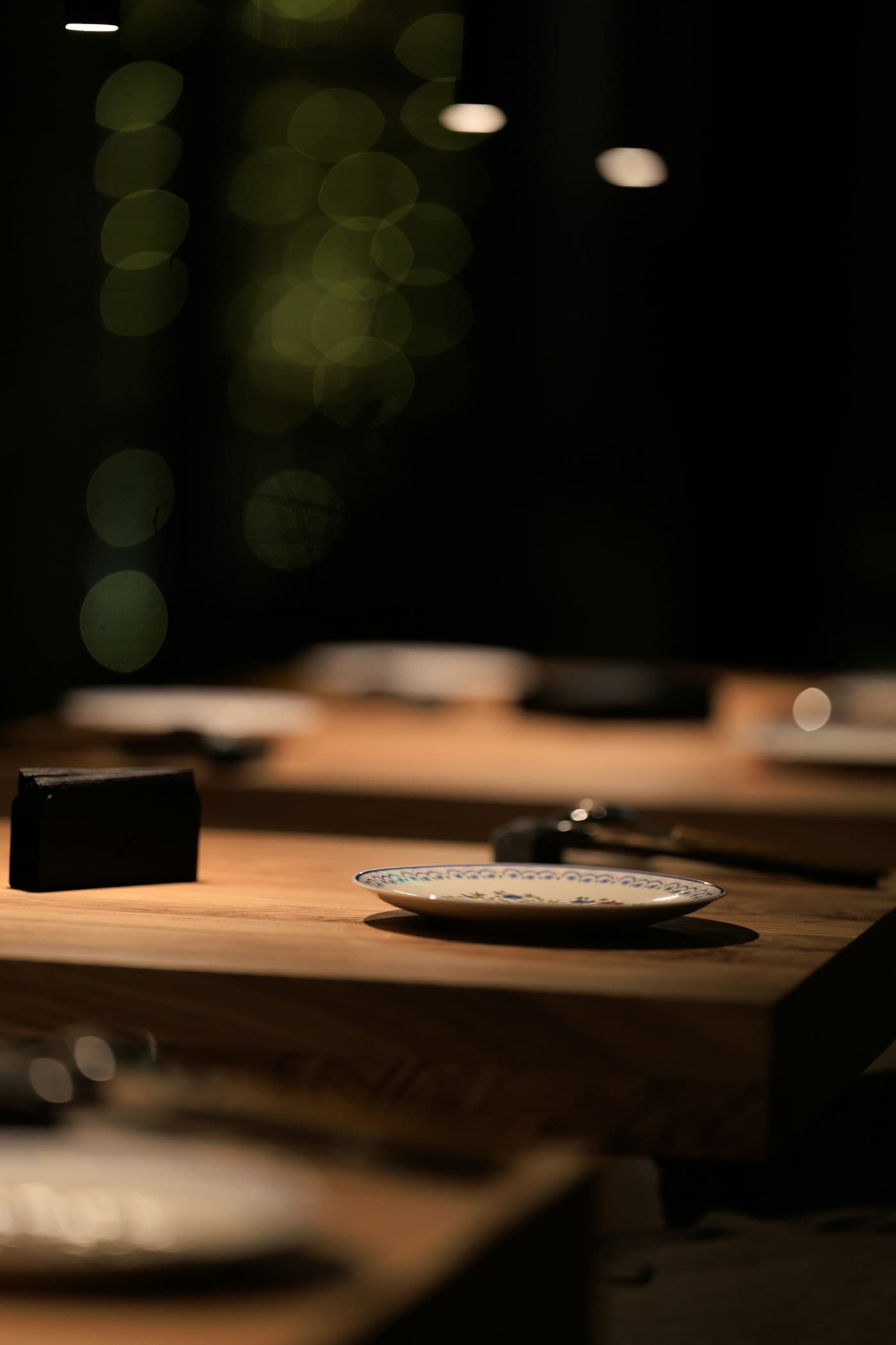 A place setting in low light